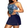 imageYonique Women Two Piece Plus Size Tankini with Skirt Tummy Control Bathing Suits High Neck SwimsuitsNavy Blue Floral