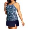 imageYonique Women Two Piece Plus Size Tankini with Skirt Tummy Control Bathing Suits High Neck SwimsuitsNavy Blue Floral