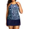 imageYonique Women Two Piece Plus Size Tankini with Skirt Tummy Control Bathing Suits High Neck SwimsuitsNavy Blue Floral
