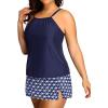 imageYonique Women Two Piece Plus Size Tankini with Skirt Tummy Control Bathing Suits High Neck SwimsuitsNavy Blue Geometry