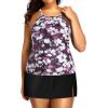imageYonique Women Two Piece Plus Size Tankini with Skirt Tummy Control Bathing Suits High Neck SwimsuitsPurple Floral