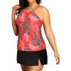 imageYonique Women Two Piece Plus Size Tankini with Skirt Tummy Control Bathing Suits High Neck SwimsuitsRed Floral