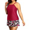 imageYonique Women Two Piece Plus Size Tankini with Skirt Tummy Control Bathing Suits High Neck SwimsuitsRed Flowers