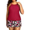 imageYonique Women Two Piece Plus Size Tankini with Skirt Tummy Control Bathing Suits High Neck SwimsuitsRed Flowers