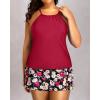 imageYonique Women Two Piece Plus Size Tankini with Skirt Tummy Control Bathing Suits High Neck SwimsuitsRed Flowers