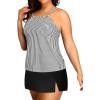 imageYonique Women Two Piece Plus Size Tankini with Skirt Tummy Control Bathing Suits High Neck SwimsuitsStripe and Black