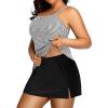 imageYonique Women Two Piece Plus Size Tankini with Skirt Tummy Control Bathing Suits High Neck SwimsuitsStripe and Black