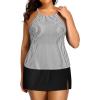 imageYonique Women Two Piece Plus Size Tankini with Skirt Tummy Control Bathing Suits High Neck SwimsuitsStripe and Black