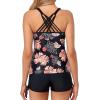 imageYonique Womens Tankini Swimsuit  Two Piece Bathing Suits with Shorts Tummy Control SwimwearBlack  Orange Floral