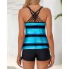 imageYonique Womens Tankini Swimsuit  Two Piece Bathing Suits with Shorts Tummy Control SwimwearBlack and Blue