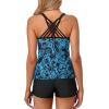 imageYonique Womens Tankini Swimsuit  Two Piece Bathing Suits with Shorts Tummy Control SwimwearBlue Black and Print