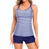 imageYonique Womens Tankini Swimsuit  Two Piece Bathing Suits with Shorts Tummy Control SwimwearBlue Stripe