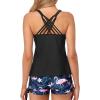 imageYonique Womens Tankini Swimsuit  Two Piece Bathing Suits with Shorts Tummy Control SwimwearFlamingo  Black