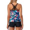 imageYonique Womens Tankini Swimsuit  Two Piece Bathing Suits with Shorts Tummy Control SwimwearFlowers and Black