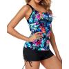 imageYonique Womens Tankini Swimsuit  Two Piece Bathing Suits with Shorts Tummy Control SwimwearFlowers and Black