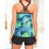 imageYonique Womens Tankini Swimsuit  Two Piece Bathing Suits with Shorts Tummy Control SwimwearGreen Blue Leaf
