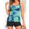 imageYonique Womens Tankini Swimsuit  Two Piece Bathing Suits with Shorts Tummy Control SwimwearGreen Blue Leaf