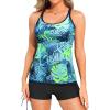 imageYonique Womens Tankini Swimsuit  Two Piece Bathing Suits with Shorts Tummy Control SwimwearGreen Blue Leaf