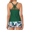 imageYonique Womens Tankini Swimsuit  Two Piece Bathing Suits with Shorts Tummy Control SwimwearGreen Leaf