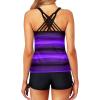 imageYonique Womens Tankini Swimsuit  Two Piece Bathing Suits with Shorts Tummy Control SwimwearPurple Stripe