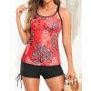 imageYonique Womens Tankini Swimsuit  Two Piece Bathing Suits with Shorts Tummy Control SwimwearRed Floral