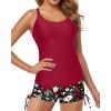imageYonique Womens Tankini Swimsuit  Two Piece Bathing Suits with Shorts Tummy Control SwimwearRed Flower