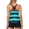 imageYonique Womens Tankini Swimsuit  Two Piece Bathing Suits with Shorts Tummy Control SwimwearTeal Gradient Stripes