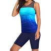 imageYonique Womens Two Piece Swimsuits with Shorts Modest Tankini Bathing Suits Racerback Swim Tops Short Athletic SwimwearBlue Gradient