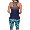 imageYonique Womens Two Piece Swimsuits with Shorts Modest Tankini Bathing Suits Racerback Swim Tops Short Athletic SwimwearNavy Leaves