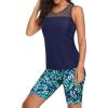 imageYonique Womens Two Piece Swimsuits with Shorts Modest Tankini Bathing Suits Racerback Swim Tops Short Athletic SwimwearNavy Leaves