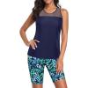 imageYonique Womens Two Piece Swimsuits with Shorts Modest Tankini Bathing Suits Racerback Swim Tops Short Athletic SwimwearNavy Leaves