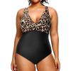 imageYonique Plus Size Swimsuit One Piece Bathing Suits for Women Tummy Control Slimming SwimwearBlack Leopard