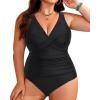 imageYonique Plus Size Swimsuit One Piece Bathing Suits for Women Tummy Control Slimming SwimwearSolid Black
