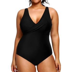 imageYonique Plus Size Swimsuit One Piece Bathing Suits for Women Tummy Control Slimming SwimwearBlack