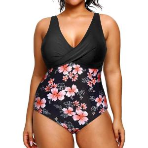 imageYonique Plus Size Swimsuit One Piece Bathing Suits for Women Tummy Control Slimming SwimwearBlack Floral1
