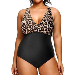 imageYonique Plus Size Swimsuit One Piece Bathing Suits for Women Tummy Control Slimming SwimwearBlack Leopard
