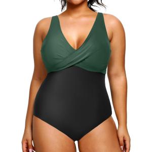 imageYonique Plus Size Swimsuit One Piece Bathing Suits for Women Tummy Control Slimming SwimwearBlack and Green