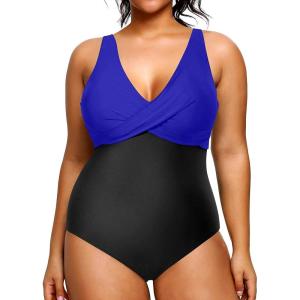 imageYonique Plus Size Swimsuit One Piece Bathing Suits for Women Tummy Control Slimming SwimwearBlue and Black