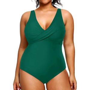 imageYonique Plus Size Swimsuit One Piece Bathing Suits for Women Tummy Control Slimming SwimwearGreen 1
