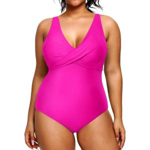 imageYonique Plus Size Swimsuit One Piece Bathing Suits for Women Tummy Control Slimming SwimwearHot Pink