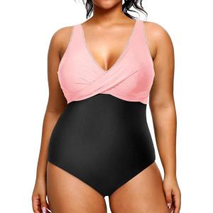 imageYonique Plus Size Swimsuit One Piece Bathing Suits for Women Tummy Control Slimming SwimwearPink and Black