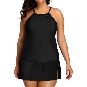 imageYonique Women Two Piece Plus Size Tankini with Skirt Tummy Control Bathing Suits High Neck SwimsuitsBlack