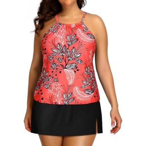 imageYonique Women Two Piece Plus Size Tankini with Skirt Tummy Control Bathing Suits High Neck SwimsuitsRed Floral