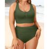 imagePlus Size 2 Piece Swimsuit  Womens High Waisted Bikini Tummy Control Bathing Suit Ribbed 2025 SwimwearArmy Green