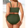 imagePlus Size 2 Piece Swimsuit  Womens High Waisted Bikini Tummy Control Bathing Suit Ribbed 2025 SwimwearArmy Green