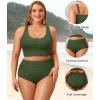 imagePlus Size 2 Piece Swimsuit  Womens High Waisted Bikini Tummy Control Bathing Suit Ribbed 2025 SwimwearArmy Green