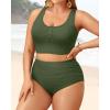 imagePlus Size 2 Piece Swimsuit  Womens High Waisted Bikini Tummy Control Bathing Suit Ribbed 2025 SwimwearArmy Green
