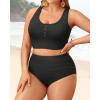 imagePlus Size 2 Piece Swimsuit  Womens High Waisted Bikini Tummy Control Bathing Suit Ribbed 2025 SwimwearBlack