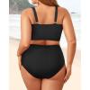 imagePlus Size 2 Piece Swimsuit  Womens High Waisted Bikini Tummy Control Bathing Suit Ribbed 2025 SwimwearBlack