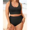 imagePlus Size 2 Piece Swimsuit  Womens High Waisted Bikini Tummy Control Bathing Suit Ribbed 2025 SwimwearBlack